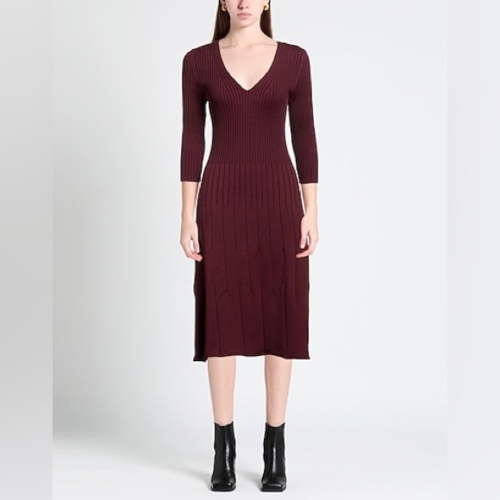 Wolford Elegant Burgundy Knit Midi Dress SZ XS NWT